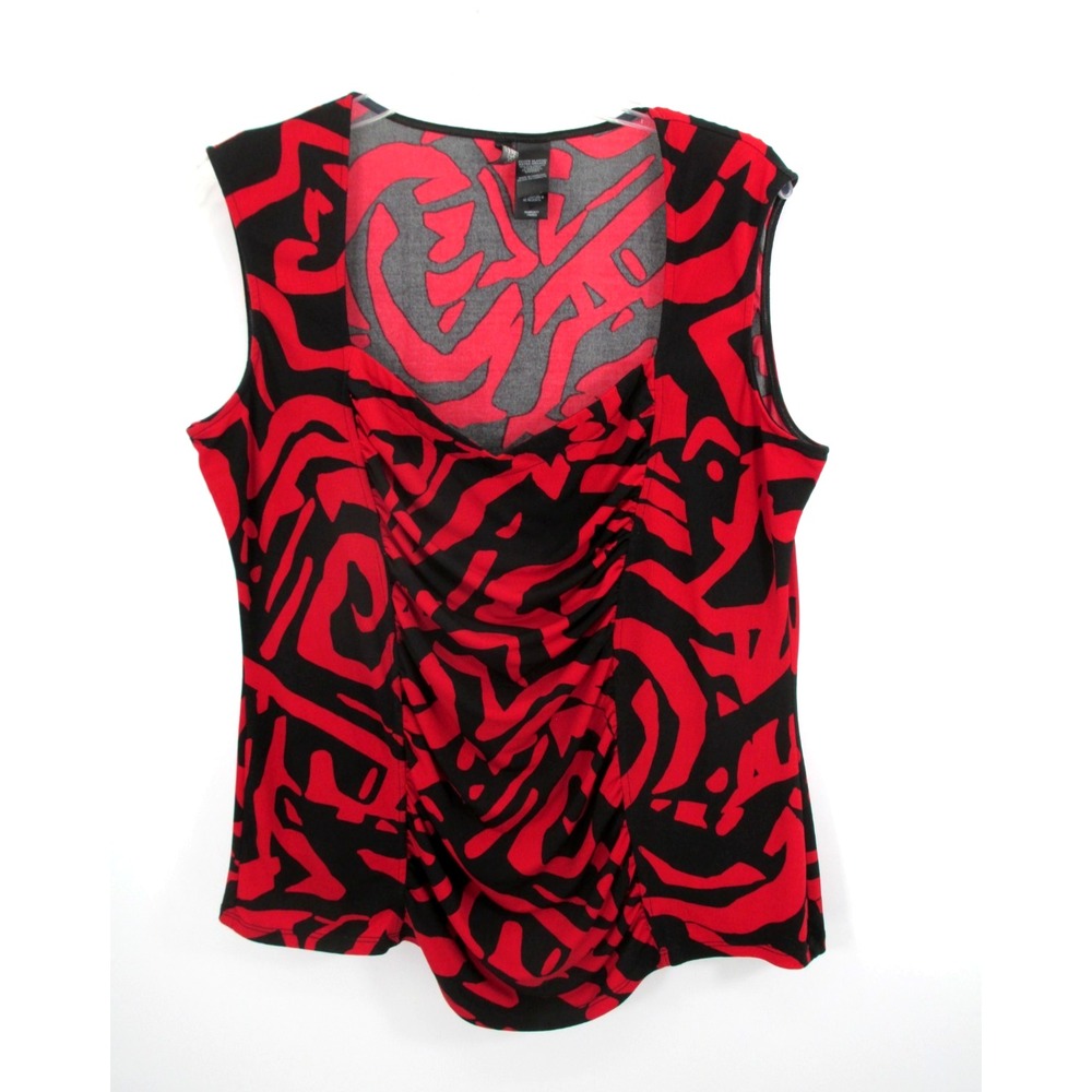VTG 90's BISOU BISOU Pullover Blouse Women XL Petite Red Black Ruched Stretch